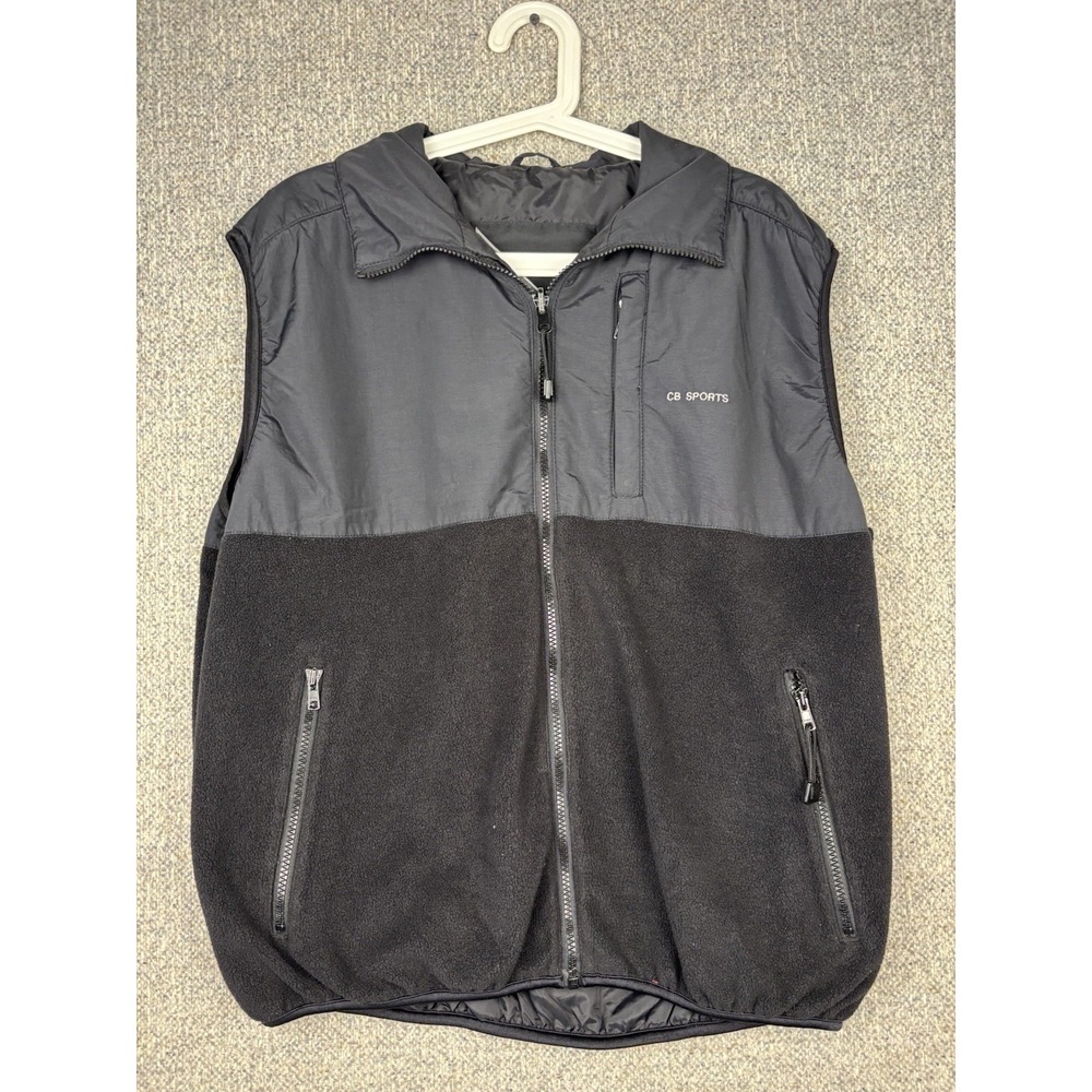 CB Sports Men's Black Polar Fleece Vest Full Zip Mixed Media Mock Neck Sz M